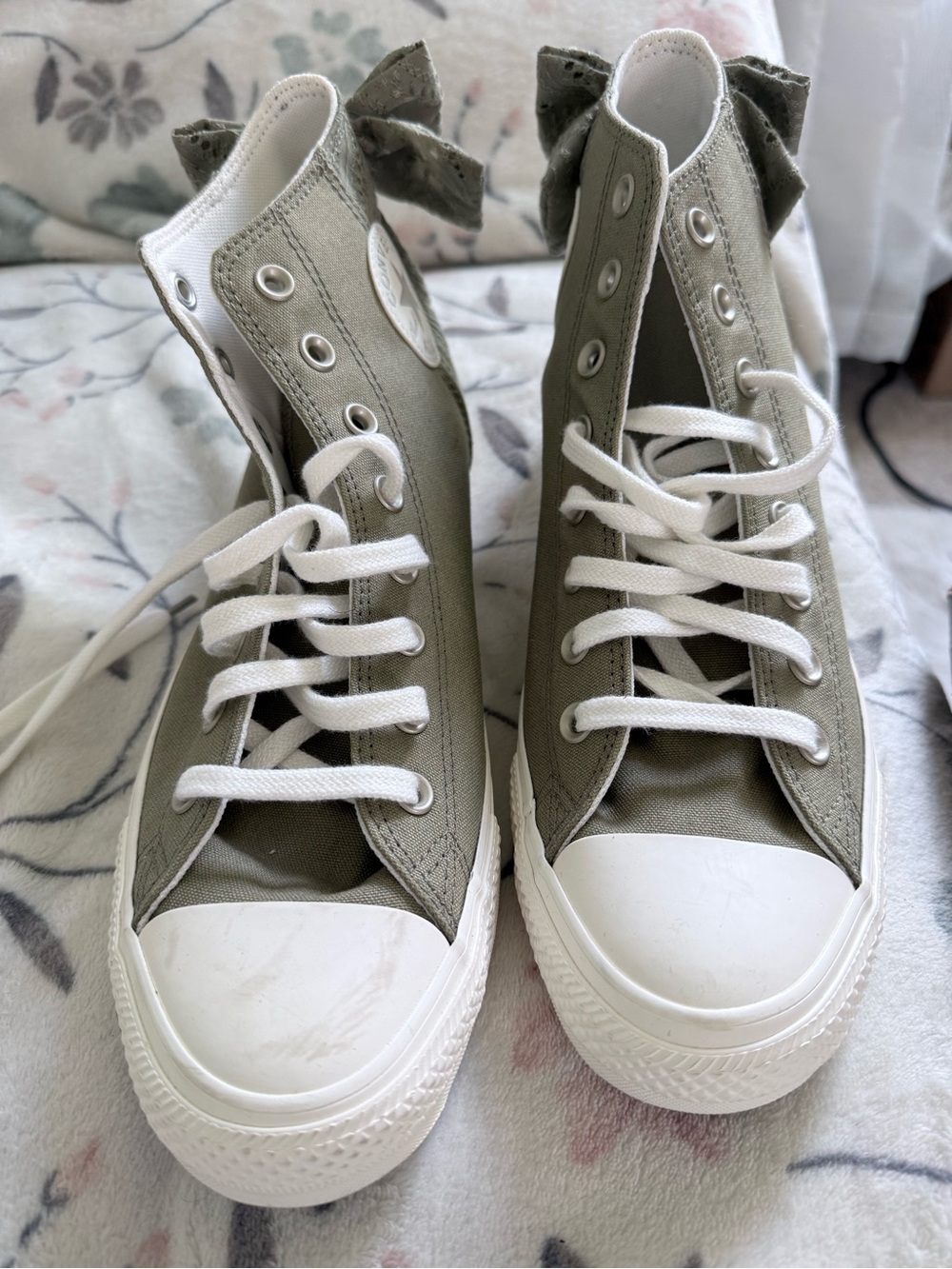 Converse High-Top Sneakers in Olive Green with White Accents